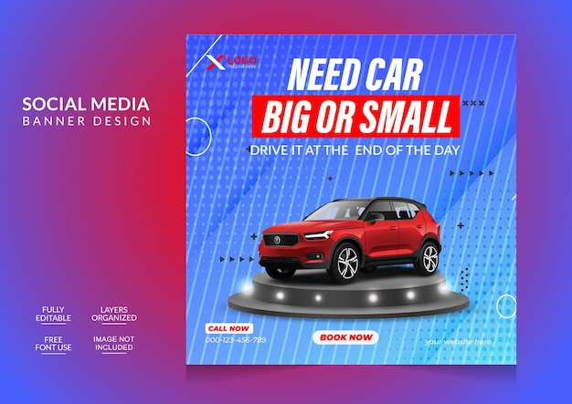 Vector plantilla de diseño de publicación de redes sociales de autos de alquiler automotriz