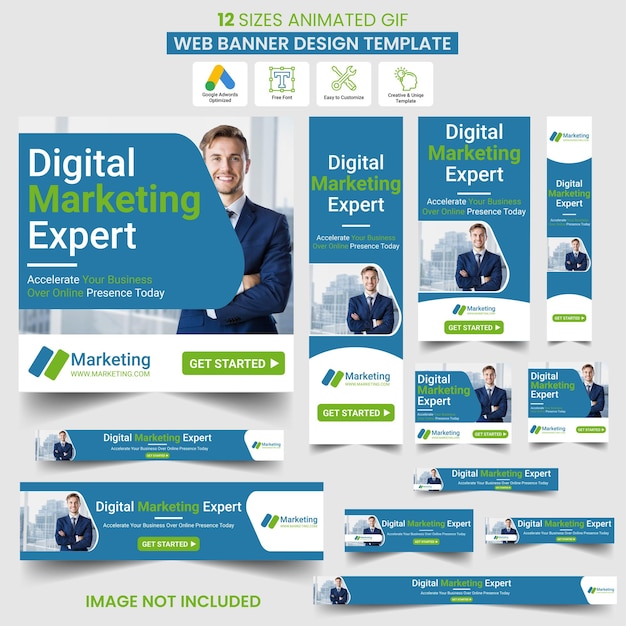 Plantilla de diseño de publicación de redes sociales de banner web GIF animado de marketing digital vector gratis