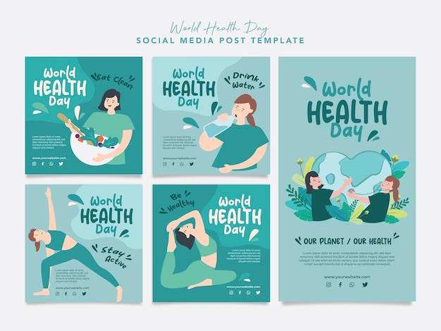 Vector plantilla de diseño de publicación en redes sociales de la campaña del día mundial de la salud