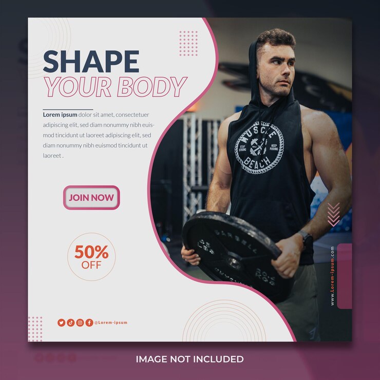 Plantilla de diseño de publicación de redes sociales de fitness de gimnasio inspirador