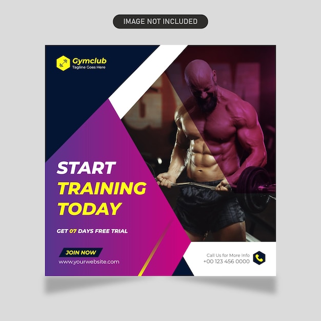 Plantilla de diseño de publicación de redes sociales de gimnasio y banner web