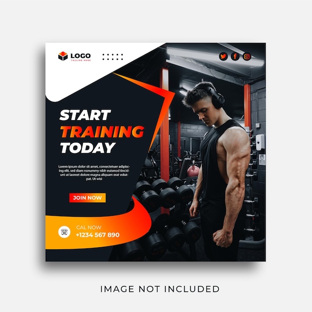 Plantilla de diseño de publicación de redes sociales Gym Fitness