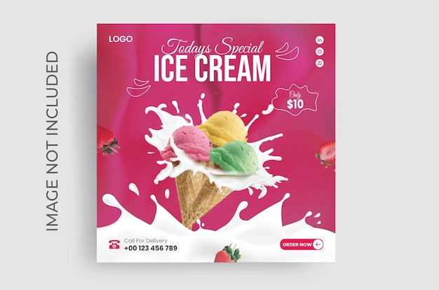 Plantilla de diseño de publicación de redes sociales de helado delicioso especial de vector