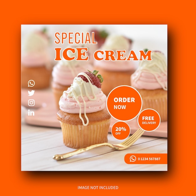 Plantilla de diseño de publicación de redes sociales de helado de venta de cena