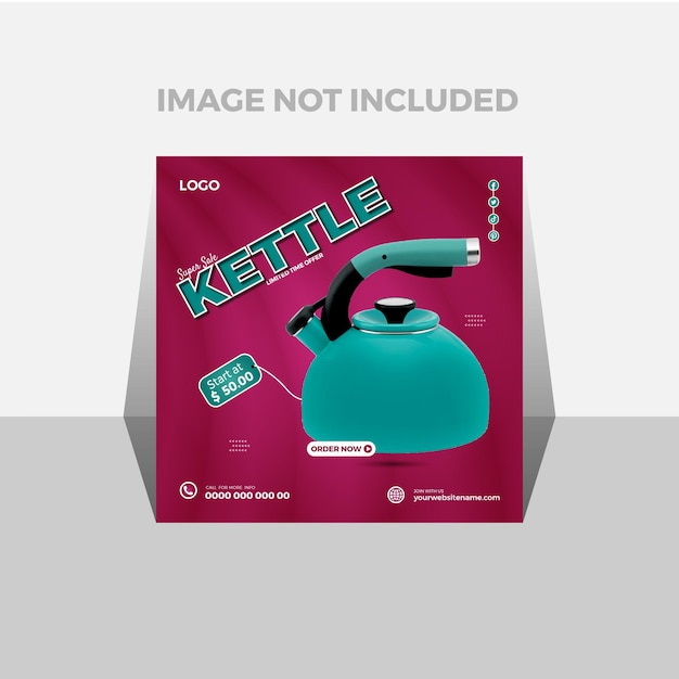 Plantilla de diseño de publicación en redes sociales de Kettle Sale para promoción comercial y marketing