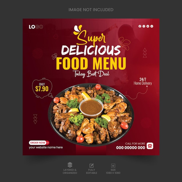Plantilla de diseño de publicación de redes sociales de menú de comida deliciosa