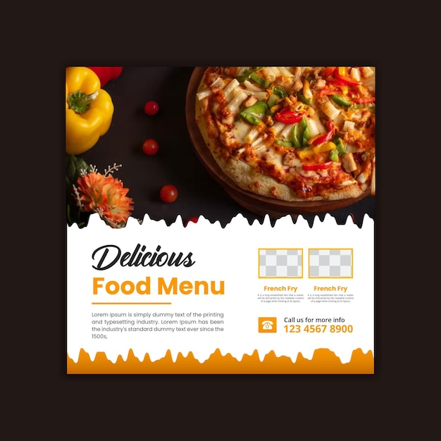 Plantilla de diseño de publicación de redes sociales de menú de comida de restaurante