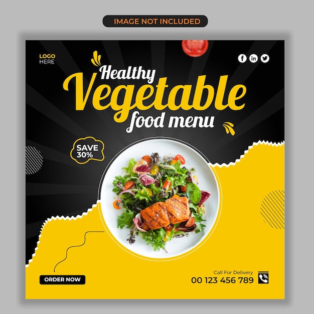 Plantilla de diseño de publicación de redes sociales de menú de comida vegetal saludable Vector Premium