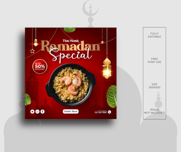 Plantilla de diseño de publicación de redes sociales promocional especial de ramadán