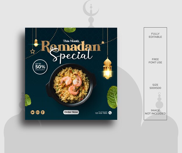 Plantilla de diseño de publicación de redes sociales promocional especial de ramadán