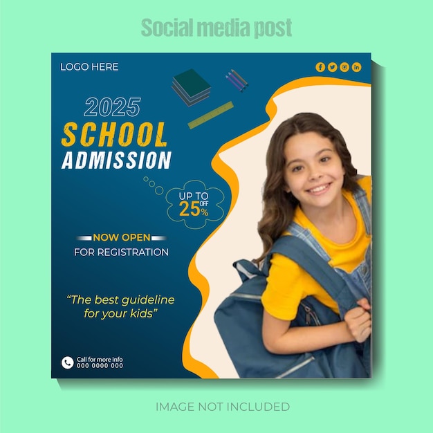 Plantilla de diseño de publicación de redes sociales y publicación de instagram de admisión a la escuela