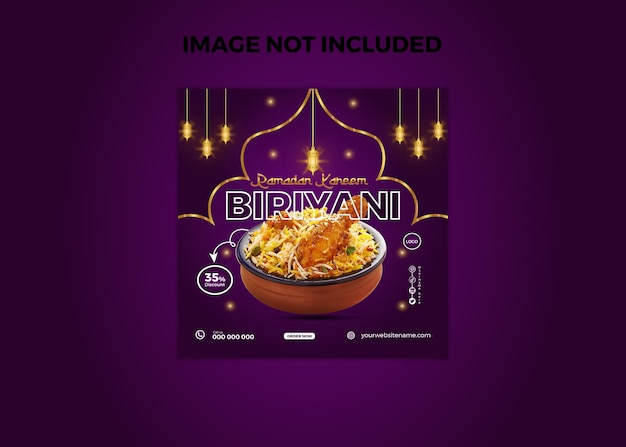 Plantilla de diseño de publicación de redes sociales de venta de biriyani