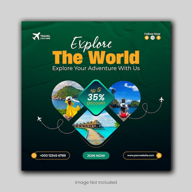 plantilla de diseño de publicaciones de medios sociales de viaje