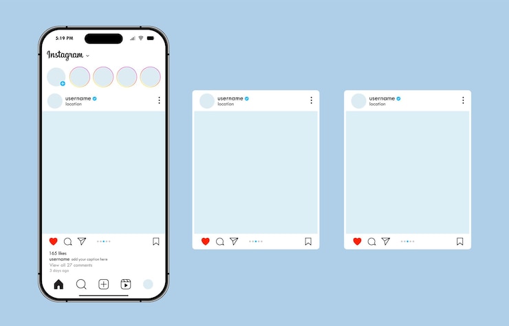 Vector plantilla de diseño de las publicaciones de la red social de teléfonos móviles instagram