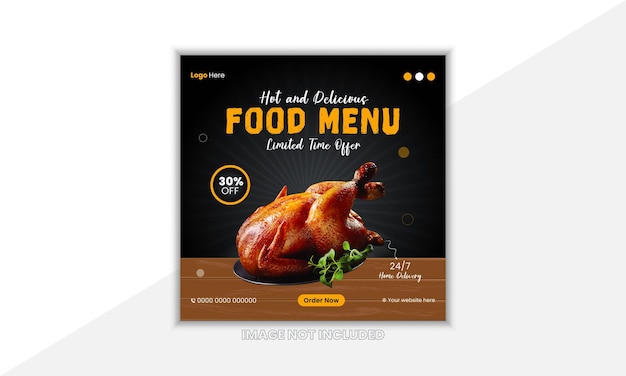 Plantilla de diseño de publicaciones de redes sociales de alimentos con fondo colorido y forma vectorial