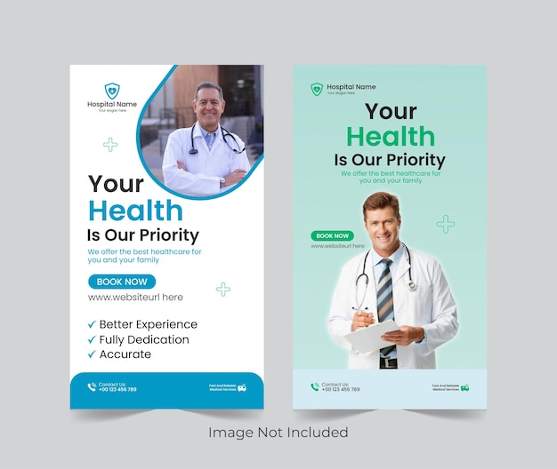 Plantilla de diseño de publicaciones en redes sociales de atención médica vectorial Plantilla de historias médicas de instagram