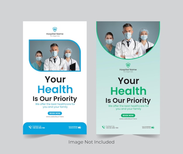 Plantilla de diseño de publicaciones en redes sociales de atención médica vectorial Plantilla de historias médicas de instagram