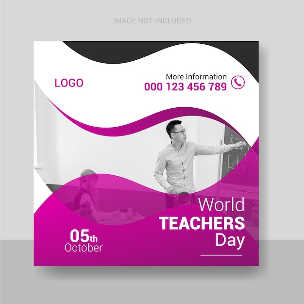 Vector plantilla de diseño de publicaciones en redes sociales del día mundial del maestro o folleto cuadrado