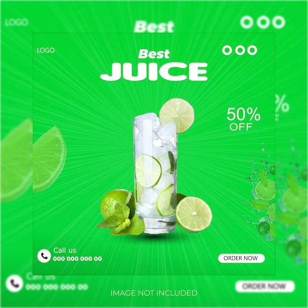 Una plantilla de diseño de publicaciones de redes sociales de jugo fresco y delicioso