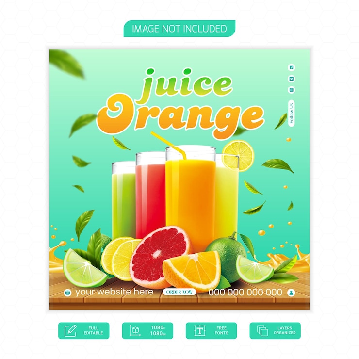 plantilla de diseño de publicaciones de redes sociales de jugo de naranja