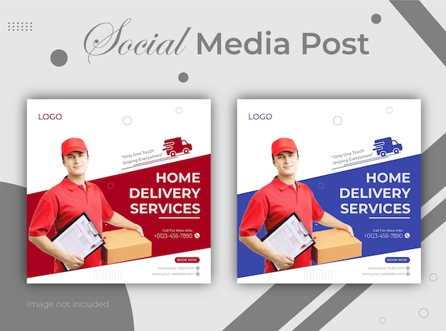 Vector plantilla de diseño de publicaciones en redes sociales de servicio de entrega a domicilio