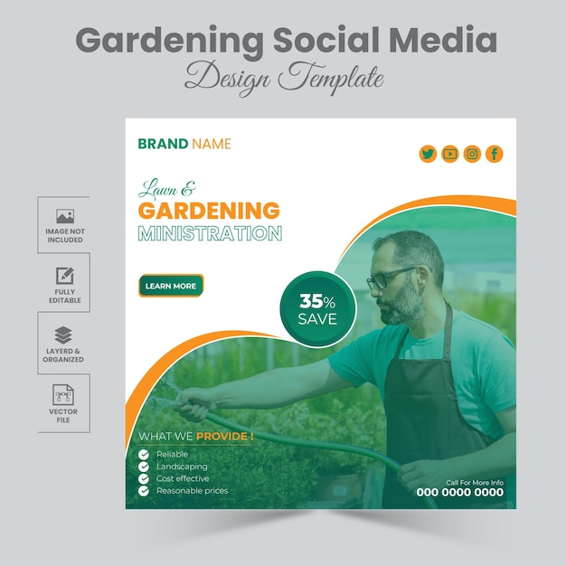 Vector plantilla de diseño de redes sociales o instagram de law amp gardening