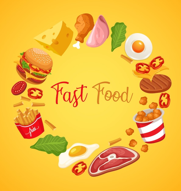 plantilla de diseño redonda de vectores de comida rápida