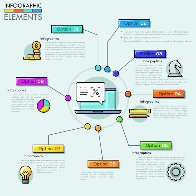 Plantilla de diseño de resumen de infografía de empresa en estilo de línea fina