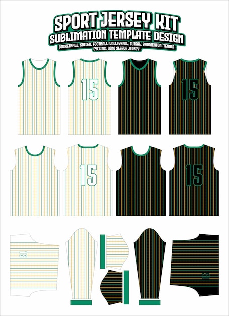 Vector plantilla de diseño de ropa deportiva de diseño de jersey de contorno de líneas de rayas