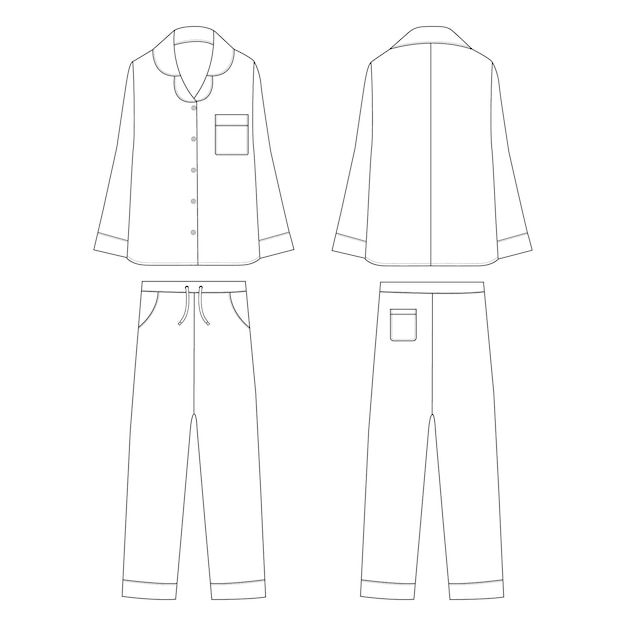 plantilla de diseño de ropa de dormir Ilustración vectorial de pijama Jacket y pantalones diseño de ropa Frente y
