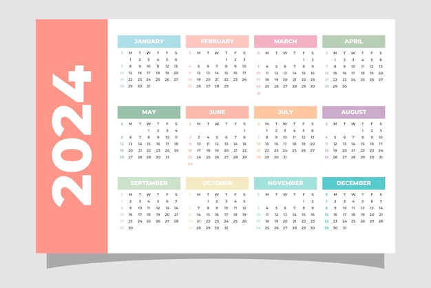 Vector plantilla de diseño simple de calendario 2024 años