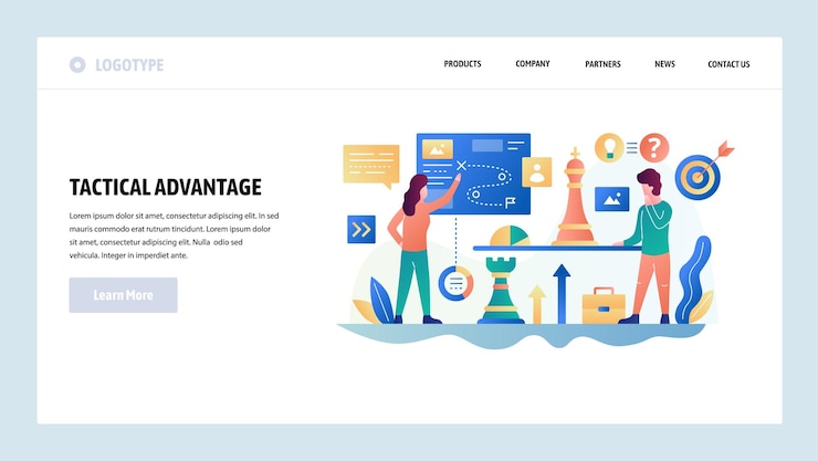 Vector plantilla de diseño de sitio web vectorial estrategia y táctica de negocios plan de negocios de ajedrez conceptos de página de aterrizaje para desarrollo de sitios web y móviles ilustración plana moderna