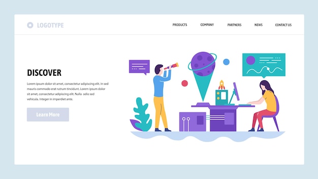 plantilla de diseño de sitio web vectorial Investigación científica laboratorio de astronomía y física Conceptos de página de aterrizaje para desarrollo de sitios web y móviles Ilustración plana moderna