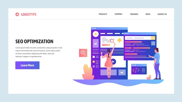 plantilla de diseño de sitio web vectorial optimización de motores de búsqueda SEO y marketing digital conceptos de página de aterrizaje para desarrollo de sitios web y móviles Ilustración plana moderna