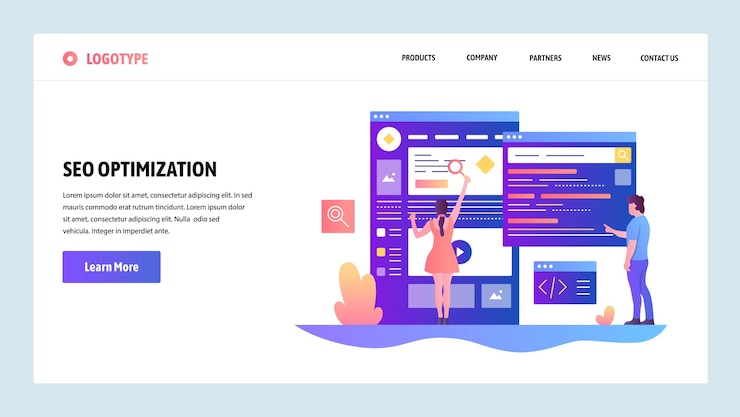 Vector plantilla de diseño de sitio web vectorial optimización de motores de búsqueda seo y marketing digital conceptos de página de aterrizaje para desarrollo de sitios web y móviles ilustración plana moderna