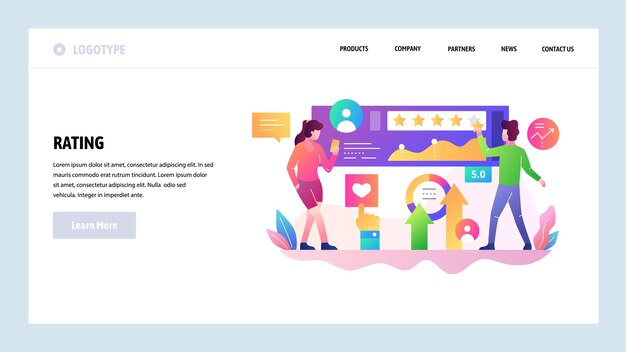 Plantilla de diseño de sitio web vectorial Revisión y calificación del cliente gestión de la satisfacción del cliente encuesta al cliente Conceptos de página de destino para el desarrollo de sitios web y móviles Ilustración plana moderna