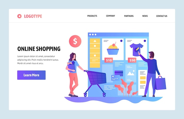 plantilla de diseño de sitio web vectorial tienda de ropa en línea de compras en línea Venta y consumismo Conceptos de página de aterrizaje para desarrollo de sitios web y móviles Ilustración plana moderna