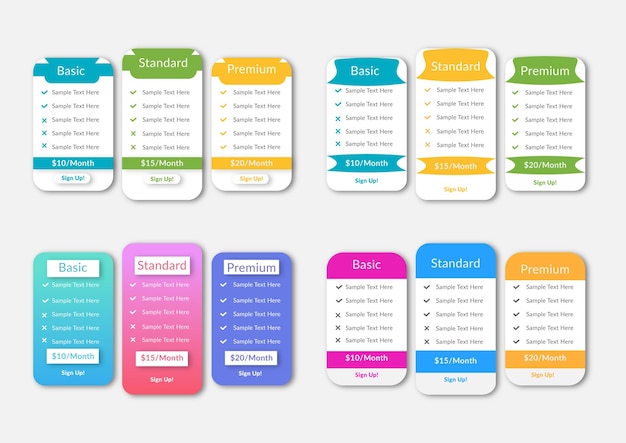 Plantilla de diseño de tabla de lista de precios de UXUI de compra de precios de sitios web modernos