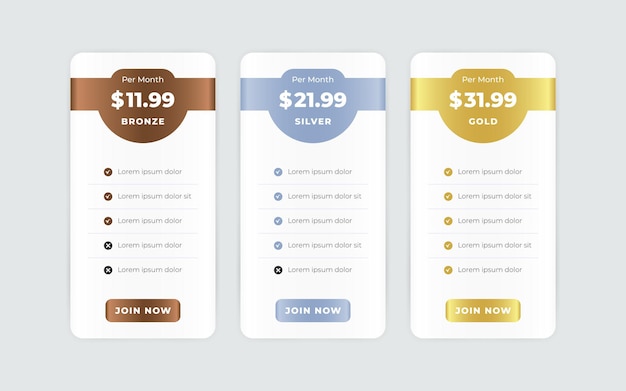 Plantilla de diseño de tabla de precios moderna vectorial