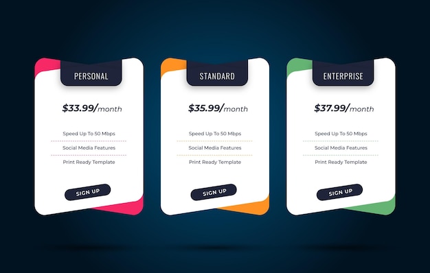 Plantilla de diseño de tabla de precios para sitios web Diseño de tabla de precios Banner de tabla de alojamiento