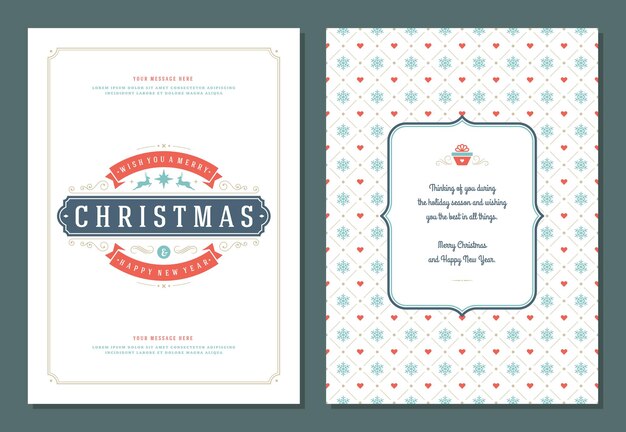 Plantilla de diseño de tarjeta de felicitación de Navidad con ilustración de vector de etiqueta de decoración
