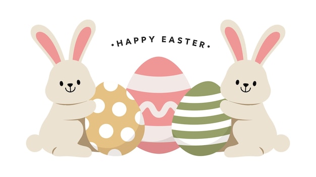 plantilla de diseño de tarjeta de feliz día de Pascua conejo de Pascua y huevos de Pascua adorno vector