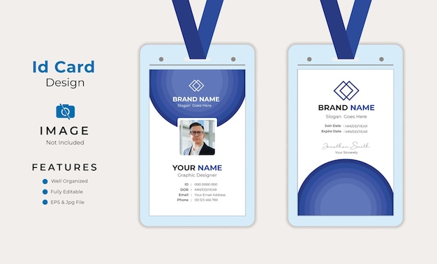 Plantilla de diseño de tarjeta de identificación mínima Diseño vectorial completamente editable