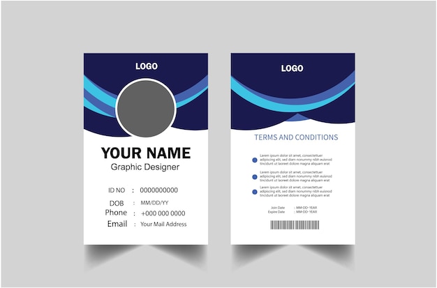 Plantilla de diseño de tarjeta de identificación de oficina moderna con color azul y negro