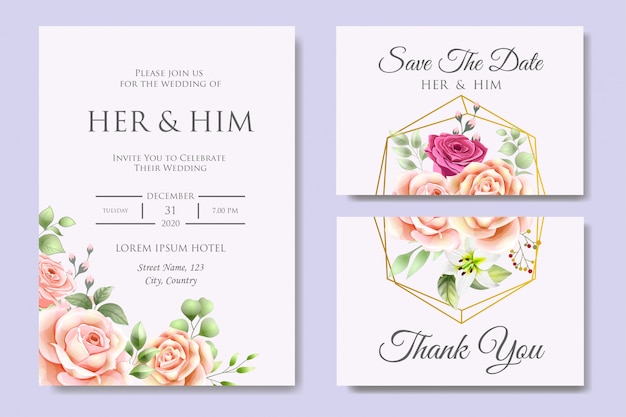 Plantilla de diseño de tarjeta de invitación de boda hermosa