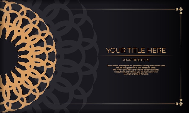 Plantilla para diseño de tarjeta de invitación imprimible con patrones lujosos Banner negro con adornos de lujo griegos y lugar para su diseño