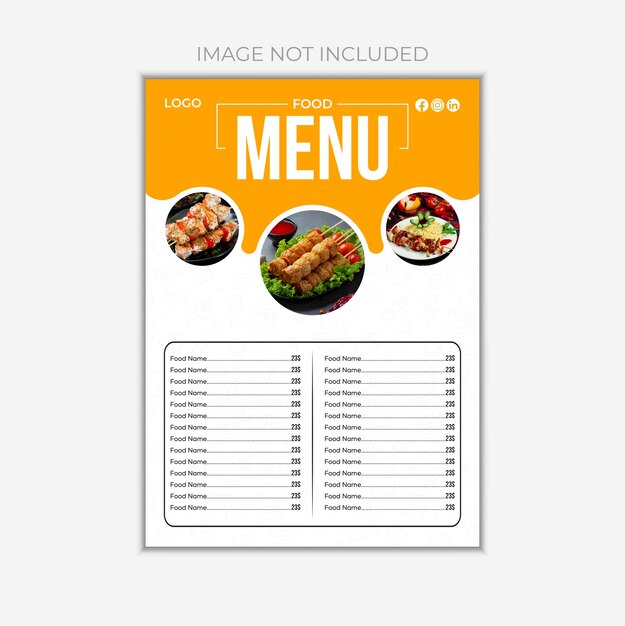 plantilla de diseño de la tarjeta de menú de comida para su restaurante