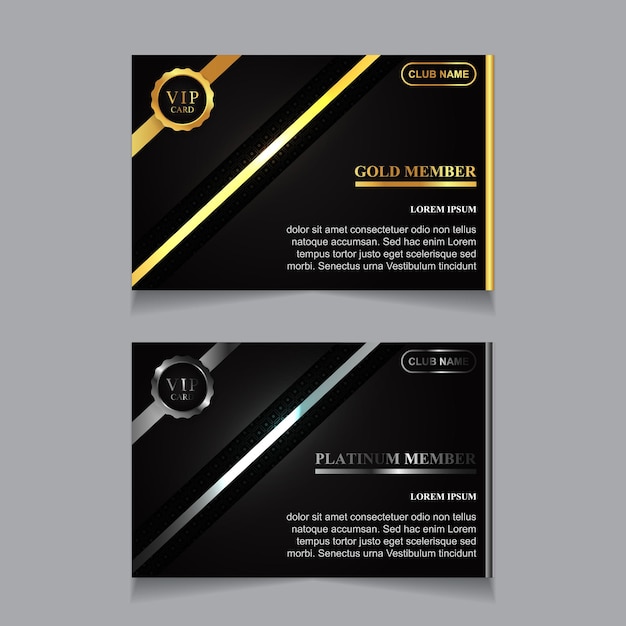 Vector plantilla de diseño de tarjeta de miembro vip de lujo dorado y platino