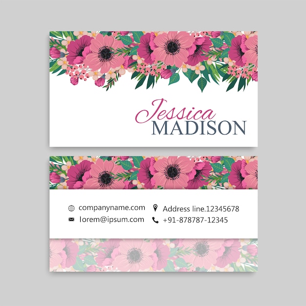 Plantilla de diseño de tarjeta de nombre de tarjeta de visita con patrón floral lindo