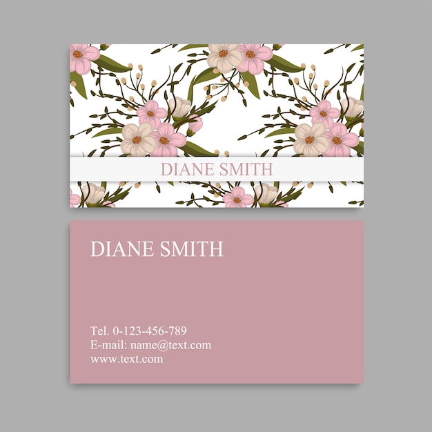 Plantilla de diseño de tarjeta de nombre de tarjeta de visita con patrón floral lindo
